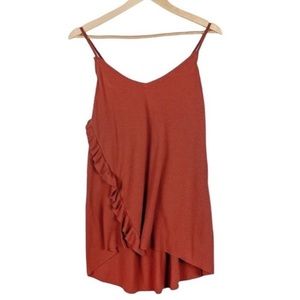 Calvin Klein Faux Wrap Ruffle Front Spaghetti Strap Top Size XS in Burnt Orange